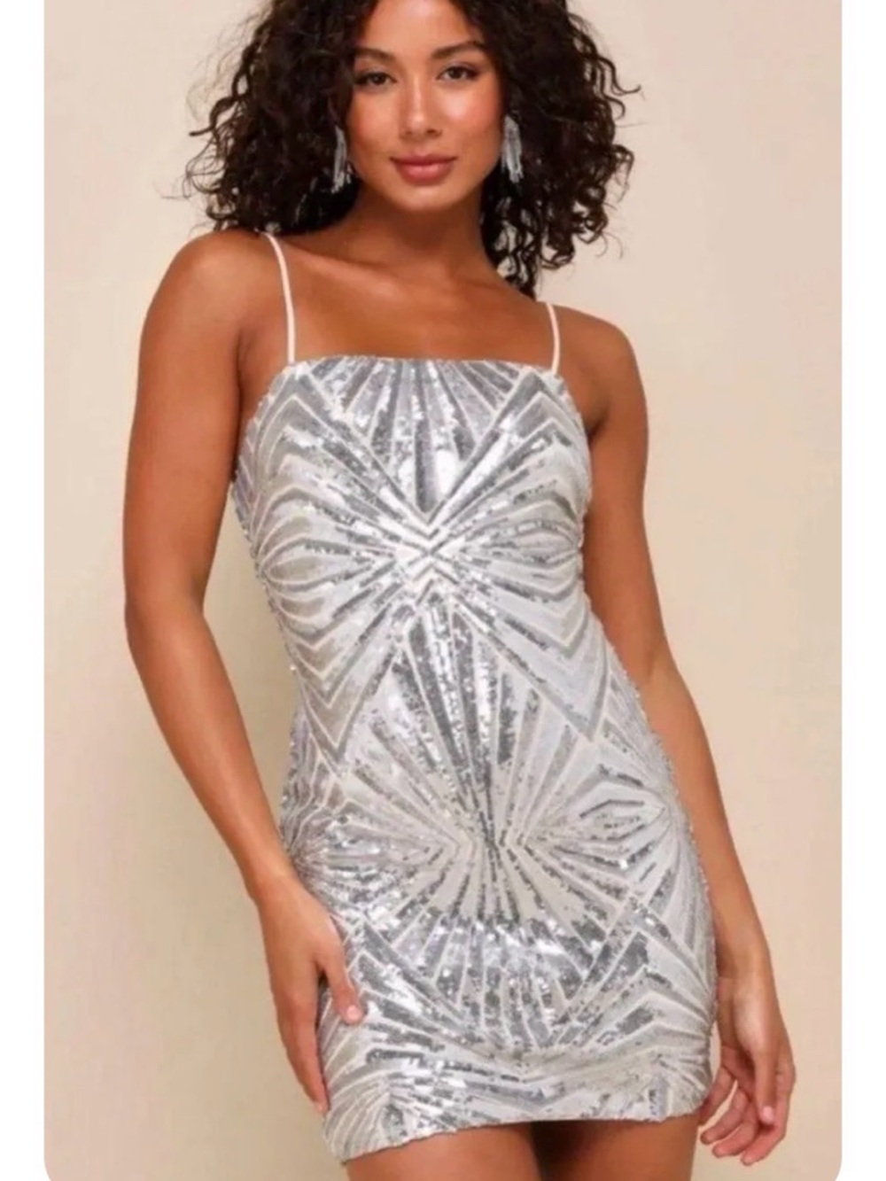 LULUS Silver Sequin Spaghetti-Strap Dress